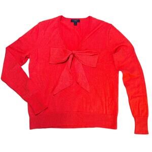 J. Crew 100% Merino Wool V-Neck Sweater Bow Lightweight S Orange Travel Preppy